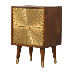 English Elm Solid Mango Wood Nightstand with Brass Pulls Two Drawers Chestnut Nordic Bedroom B182P233805