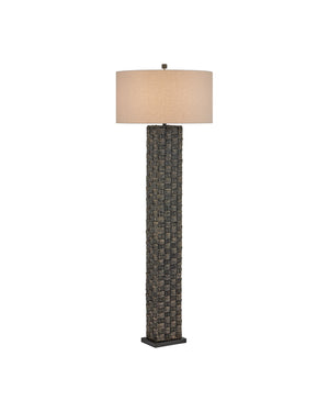Currey & Company Eden Floor Lamp - Hand-twisted Seagrass Column With Gingham Pattern And Linen Shade, Artisan Crafted Black Seagrass 8000-0171-currey-company