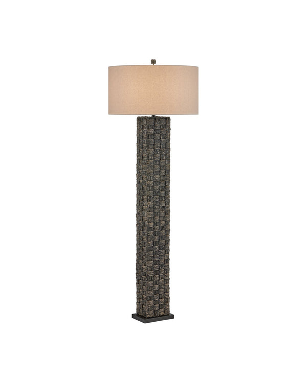 Currey & Company Eden Floor Lamp - Hand-twisted Seagrass Column With Gingham Pattern And Linen Shade, Artisan Crafted Black Seagrass 8000-0171-currey-company