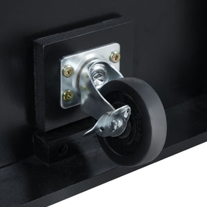 English Elm K&K 58" Farmhouse Kitchen Island with Sliding Barn Door, Drop Leaf, Glass Rack, Locking Wheels, Power Black N707P349811B