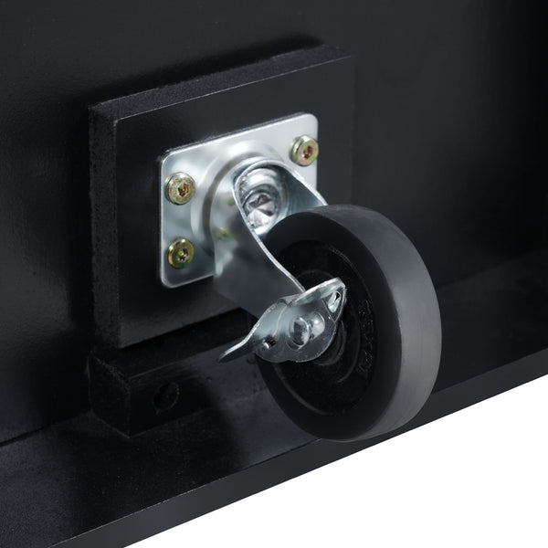 English Elm K&K 58" Farmhouse Kitchen Island with Sliding Barn Door, Drop Leaf, Glass Rack, Locking Wheels, Power Black N707P349811B