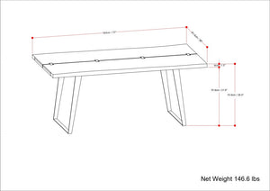 English Elm Delta Delta Dining Table handcrafted solid acacia wood 72"x36" live edge top with black iron legs durable finish Natural B136P203499