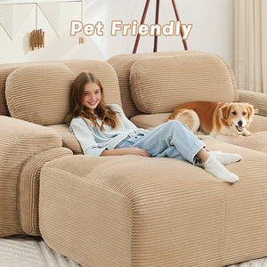 English Elm L-shaped Modular Corduroy Sectional Sofa Ergonomic Low Profile Living Room Seating Camel W714S01240