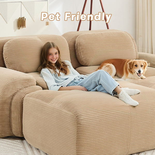 English Elm L-shaped Modular Corduroy Sectional Sofa Ergonomic Low Profile Living Room Seating Camel W714S01240