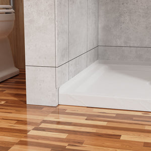 English Elm Goodyo Corner Shower Pan Acrylic Slate Textured Anti-slip Base with Center Drain D163121898
