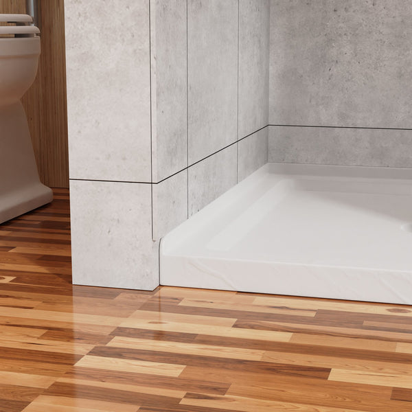 English Elm Goodyo Corner Shower Pan Acrylic Slate Textured Anti-slip Base with Center Drain D163121898