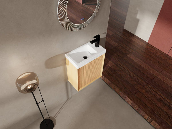 English Elm 18.5" Wall-Mounted Bathroom Vanity With Resin Sink & Soft-Close Door For Smart Space-Saving Design W1972P362127