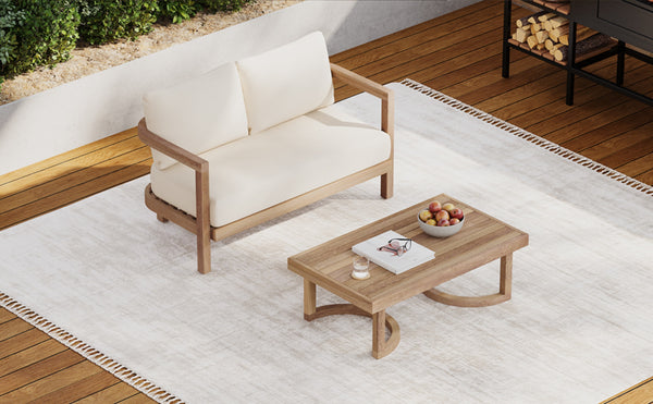 English Elm Christopher Knight Home® - 2-Person Acacia Wood Loveseat & Coffee Table Set with Beige Cushions, Weather-Resistant Patio Charm 73169.00BBGE