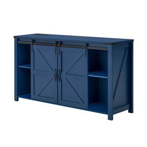 English Elm U-style Farmhouse Sideboard Barn Door Buffet with Drawers Built-in Outlet Dining Navy Blue N711P347377V