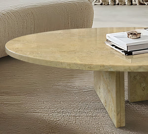 English Elm Glod Yellow Beige Marble Coffee Table - Handcrafted Luxury Design, Modern Minimalist 90Cm Centerpiece W1696P262767