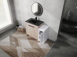 English Elm 42 Inch Freestanding Bathroom Vanity With Black Ceramic Sink & Ample Storage, Soft-Close Doors W999S00305