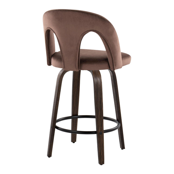 English Elm Fixed-height Swivel Counterstools Velvet Seat Bentwood Legs Kitchen Island Set B202S01793