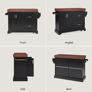 English Elm K&k Rolling Kitchen Island with Walnut Grain Countertop Drawers and Spice Rack Black N707S000025B