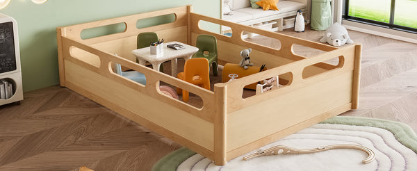 English Elm Twin Low Profile Floor Bed with Guardrails Pine Wood Frame Minimalist Bedroom Natural W1580P438793