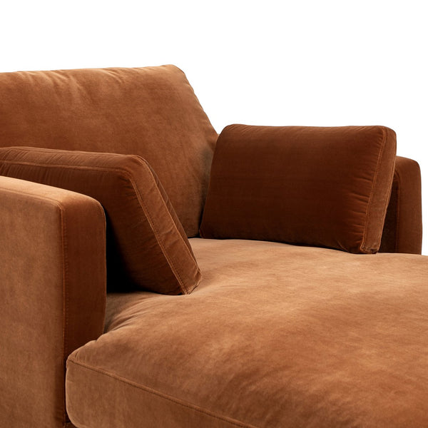 English Elm Jennifer Taylor Home - Knox Burnt Orange 65" Modern Farmhouse Chaise Lounge - Velvet, Feather-Down Foam, Reversible Cushions B2719P391773