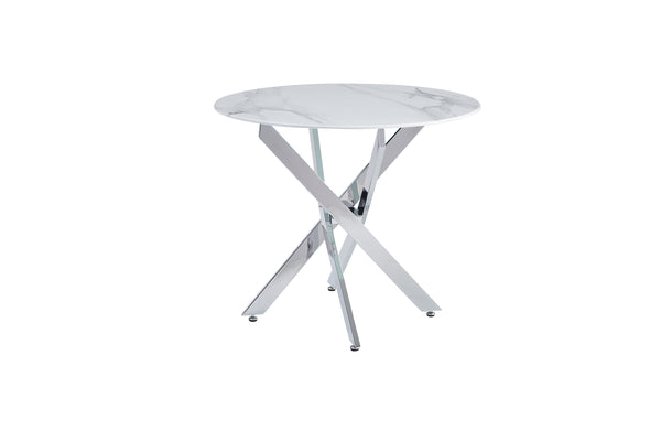 English Elm Modern Round Tempered Glass Dining Table with Glam Gold Iron Base for Compact Spaces W3590S00010