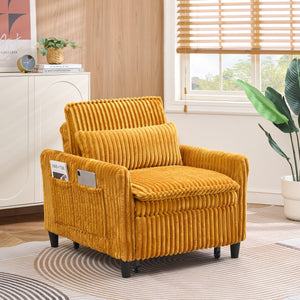 English Elm Yellow Corduroy Compact Sofa Bed for Small Spaces – Cozy Single Seat, Sponge Cushion, Solid Wood Frame W1658P290465