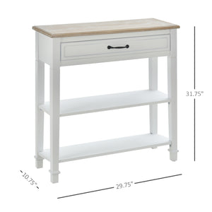 English Elm Nordic Slim Entryway Console Table with Drawer Open Shelves and Pine Wood Top T3971P405345