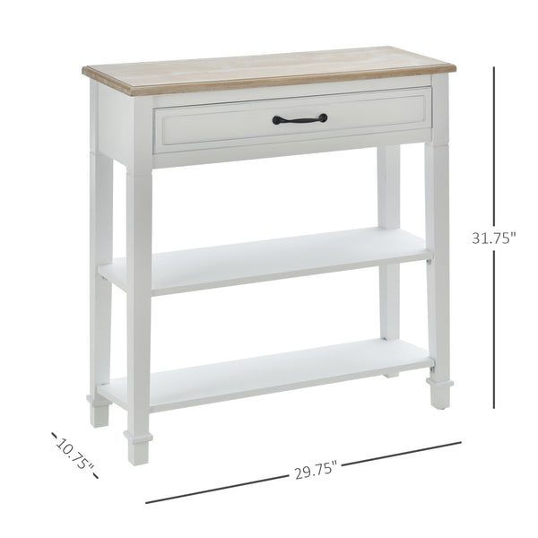 English Elm Nordic Slim Entryway Console Table with Drawer Open Shelves and Pine Wood Top T3971P405345