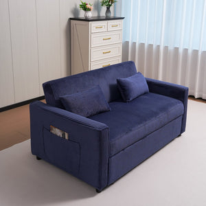 English Elm Futon 3-in-1 Corduroy Sofa Bed with Adjustable Backrest, Pull-Out Sleeper and Storage Pocket Blue W3138P281699