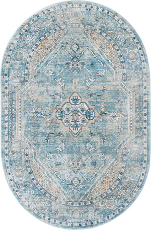 Unique Loom Newport Ochre Machine Made Border Rug Blue, Light Brown/Light Blue 5' 3" x 8' 0"