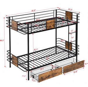 English Elm Twin XL over Twin XL Metal Bunk Bed with Full-Length Guardrails, Sturdy Ladder & Built-In Drawers Black GX001123AAB