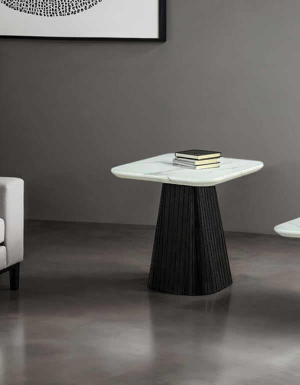 English Elm Contemporary Square End Table With Faux Marble Top & Soft Curved Edges For Modern Living Spaces B2741S00618