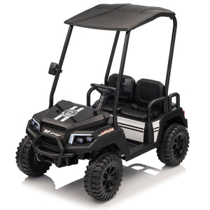 English Elm 24v Kids Electric Ride on Truck Four Seat All Wheel Drive Spring Suspension Sunshade Black W1578P381262
