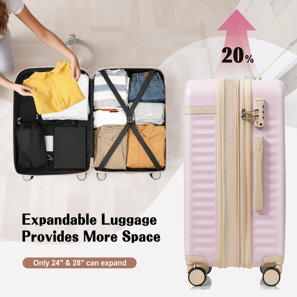 English Elm Luggage 3 Piece Abs Hard Shell Set with Usb Port Front Access and Spinner Wheels Pink N726P307555P