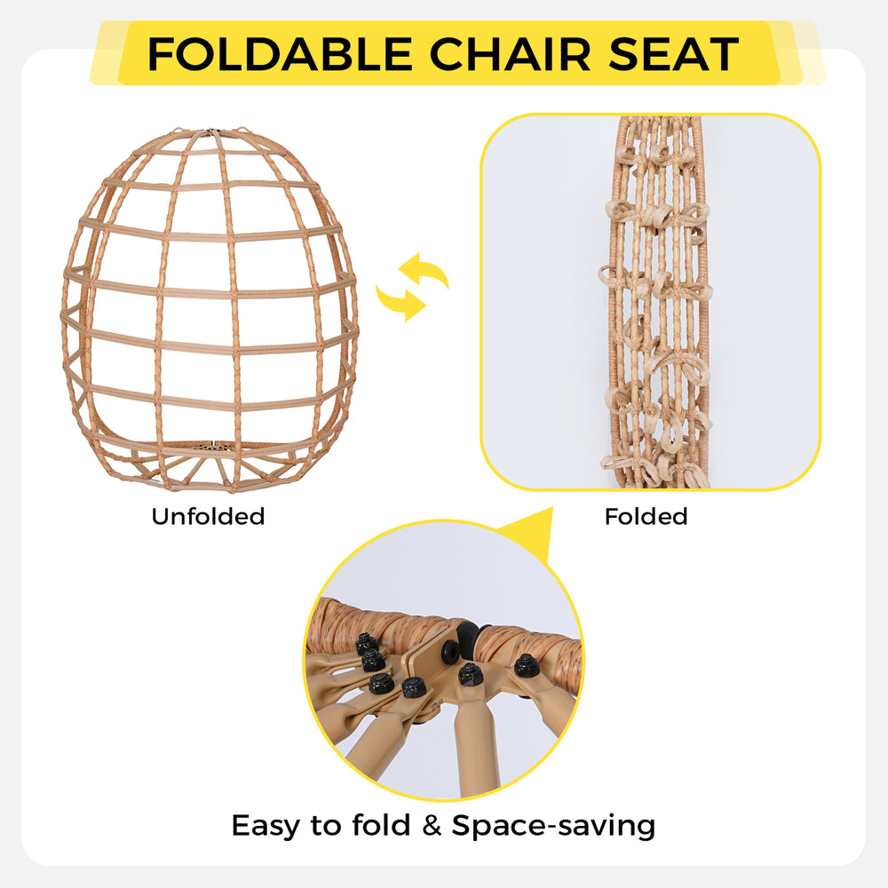 English Elm Egg Hanging Swing Chair with Stand Pe Rattan Woven Shell Washable Cushion Patio Bedroom T5880P497432