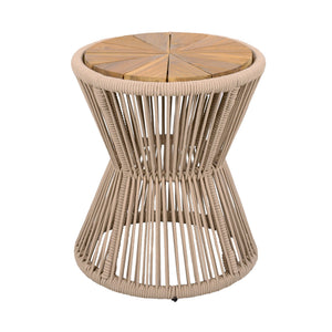 English Elm Scott Living Nara Outdoor Acacia Wood Side Tables with Woven Rope Iron Frame Set Beige,Light Teak N770PS2354692L