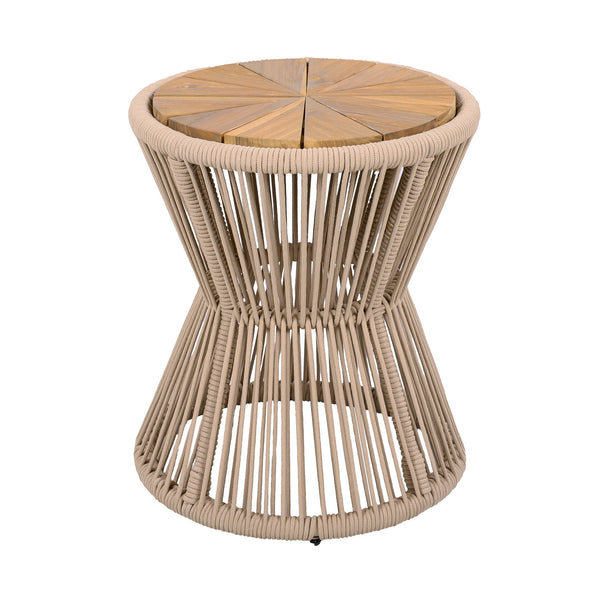English Elm Scott Living Nara Outdoor Acacia Wood Side Tables with Woven Rope Iron Frame Set Beige,Light Teak N770PS2354692L