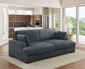 English Elm Large Corduroy Chaise Loveseat with Extended Leg Support for Relaxed Living Rooms Dark Gray B2748S00047