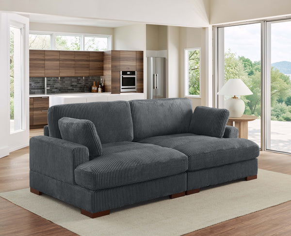 English Elm Large Corduroy Chaise Loveseat with Extended Leg Support for Relaxed Living Rooms Dark Gray B2748S00047