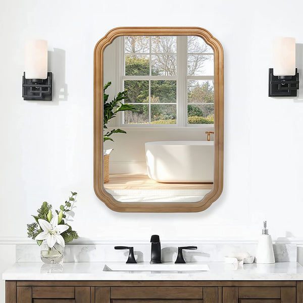 English Elm 29.72*19.69 Floating Illusion Mirror Cabinet Antique Natural - Wall-Mounted Storage with Adjustable Shelves, Jewelry Organizer and Modern Wood Frame W2295P339148