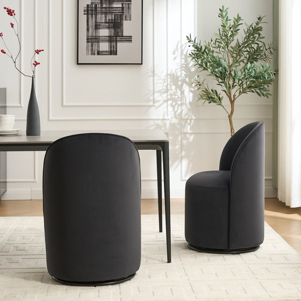 English Elm Set Velvet Swivel Barrel Accent Chair Mid Century Ergonomic Seat for Dining Vanity Dark Grey W3244P308286