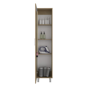 English Elm Vernon Narrow Freestanding Storage Cabinet with Interior Shelving and Broom Hooks Natural B097P474304