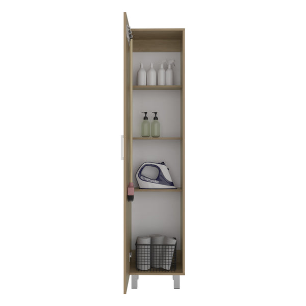 English Elm Vernon Narrow Freestanding Storage Cabinet with Interior Shelving and Broom Hooks Natural B097P474304