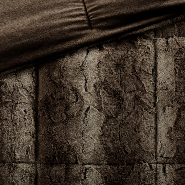 English Elm Full/Queen Luxurious Zuri Faux Fur Comforter Set with Hypoallergenic Fill, Reversible Faux Mink Elegance Dark Brown 23.62 L x 13.39 W x 13.39 H B03596923