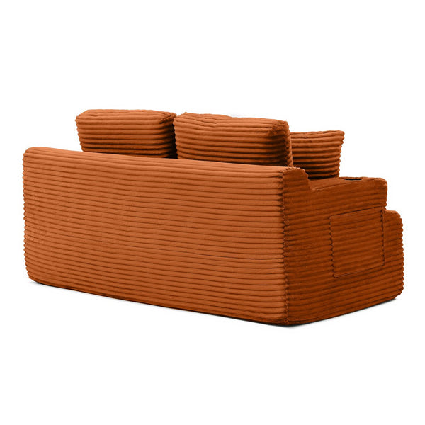 English Elm 66.5''boneless Floor Sofa Corduroy Two Seater with Cup Holders and Pockets for Apartments Orange W1117P427670