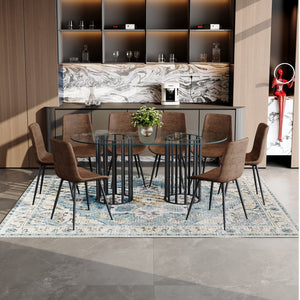 English Elm Table and Chair Set Oval Tempered Glass Seats 8 Light Luxury Dining Room W1151S04753
