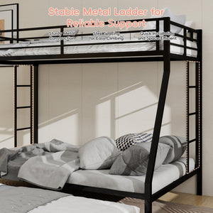 English Elm High Stability Square Tube Bunk Bed With Rolling Trundle & Ladder - Modern Black Design For Space-Saving W1935P360871