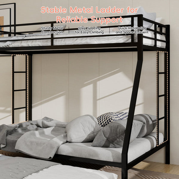 English Elm High Stability Square Tube Bunk Bed With Rolling Trundle & Ladder - Modern Black Design For Space-Saving W1935P360871