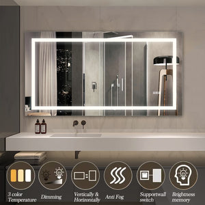 English Elm 60" LED Bathroom Mirror 60" x 32" Frameless Lighted Wall Mirror with Anti-Fog Touch Sensor, Dimmable Color Temps and Shatterproof Glass W2312P368817