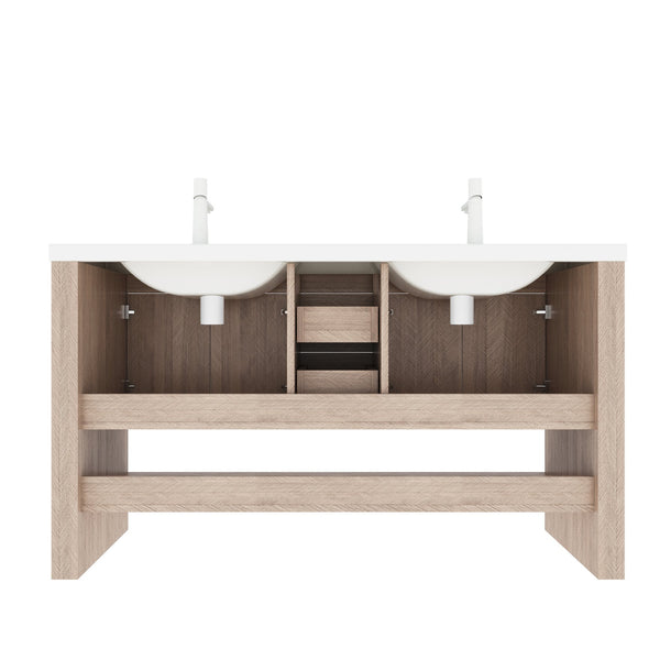 English Elm LUCCI 60" White Acrylic Bathroom Sink, One-Piece Basin w/Overflow & Pre-Drilled Faucet Hole, Durable W2615P247938