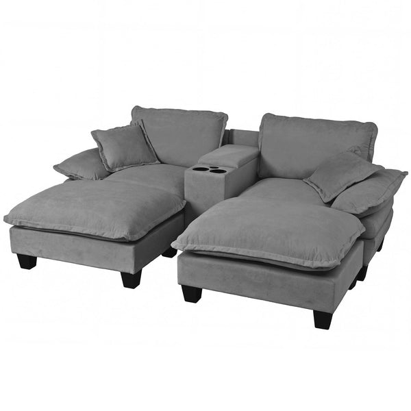 English Elm Modular Cloud Sofa Chenille L-shape with Storage Cup Holders and Usb for Living Room Grey W3163S00114