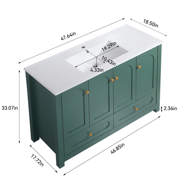 English Elm 48" Sage Bathroom Vanity with Ceramic Sink Mdf Cabinet Soft Close Doors Drawers Green W3133S00001