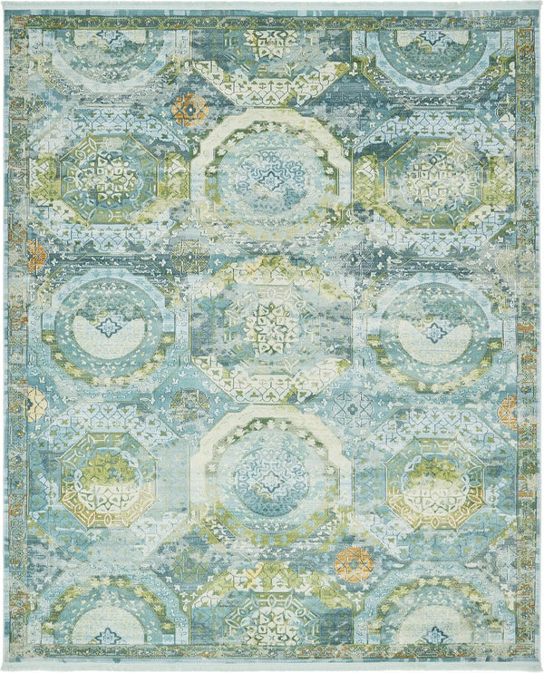 Unique Loom Baracoa Coppelia Machine Made Geometric Rug Light Blue, Blue/Cream/Green/Ivory/Tan 8' 4" x 10' 0"