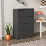 Black 4-Drawer Lateral File Cabinet with Lock for Home Office, Legal/Letter/A4/F4 Size