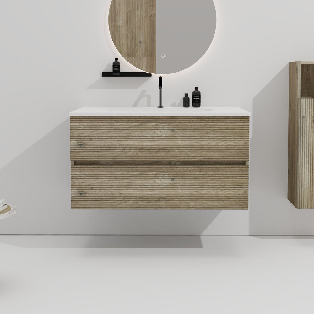 English Elm Gloria 36" Wall-Mounted Floating Vanity With Integrated Ceramic Sink & Soft-Close Drawers, Modern Style W1865S00122